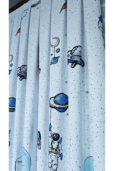 Yuka Children's and Baby's Room Background Curtain Velvet Textured Space Theme Pattern Printed Single Wing 1/2.5 Medium Pleated