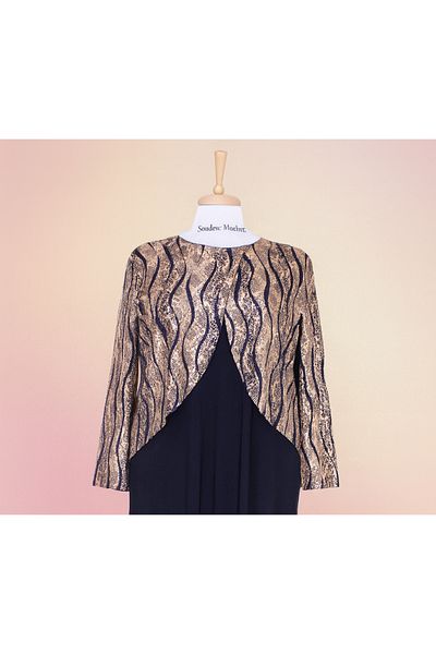 HESNA Μπλε Navy Zuhal με μπουφάν Plus Size Κομψό μοτίβο γραμμής Mother βραδινό κοστούμι