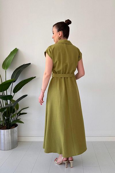 MaziButik Linen Shirt Dress Oil Green