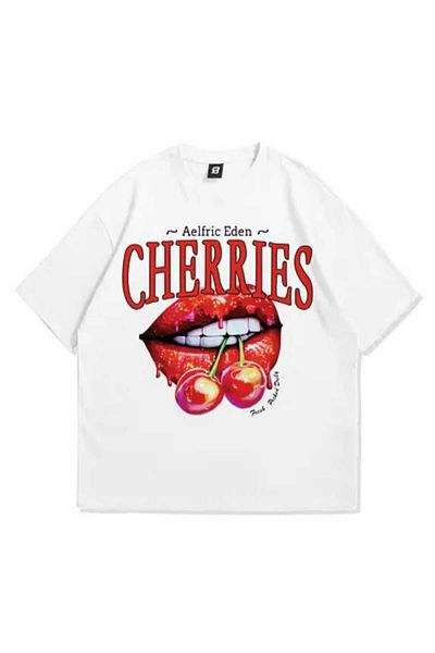 Redboxbutik White Cherries Oversize Unisex T-Shirt
