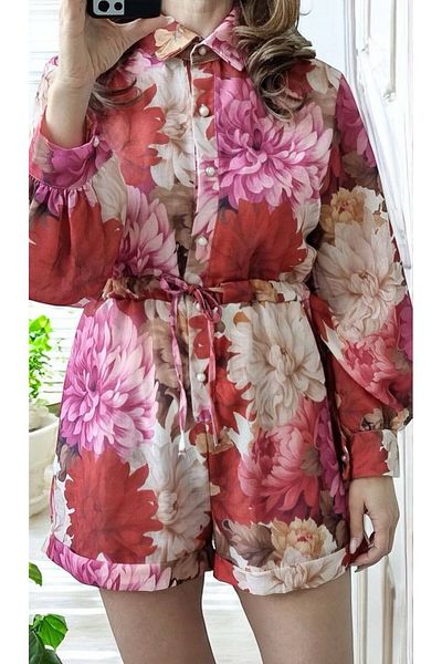 GLAMSI Cotton Jumpsuit With 3D Floral Prints