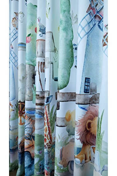 Yuka Παιδικό και βρεφικό δωμάτιο φόντο κουρτίνα βελούδινη υφή με μοτίβο αγροκτήματος τυπωμένο ΜΟΝΟ ΦΥΛΑΚΤΙΚΟ Επίπεδη ραφή χωρίς πτερύγια