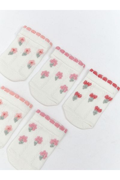 LC Waikiki Ecru Floral Girl's Booties Socks 5-Piece