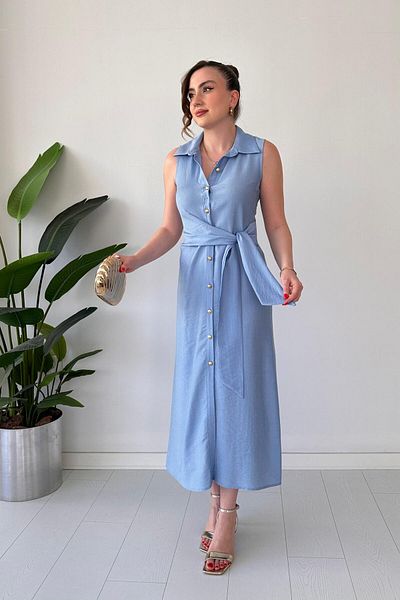 MaziButik Side Tie Sleeveless Dress Baby Blue