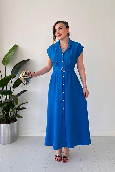 MaziButik Linen Shirt Dress Blue