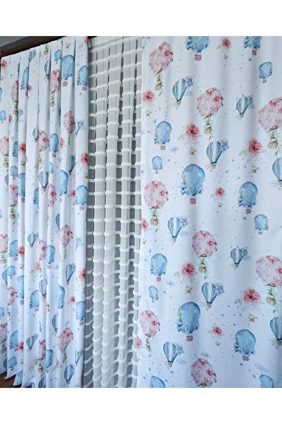 Yuka Παιδικό και βρεφικό δωμάτιο φόντο κουρτίνα βελούδινη υφή ιπτάμενο μπαλόνι με μοτίβο εμπριμέ ΜΟΝΟ ΦΥΛΑΚΤΟ 1/2,5 Μεσαίο πλισέ