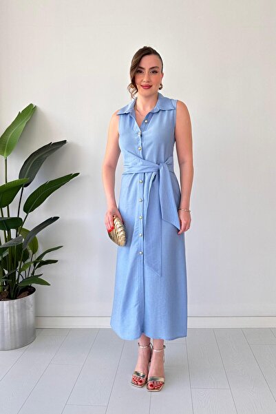 MaziButik Side Tie Sleeveless Dress Baby Blue