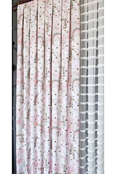 Yuka Παιδικό και βρεφικό δωμάτιο φόντο κουρτίνα βελούδινη υφή Rainbow Star Printed SINGLE WING 1/2,5 Medium Pleated