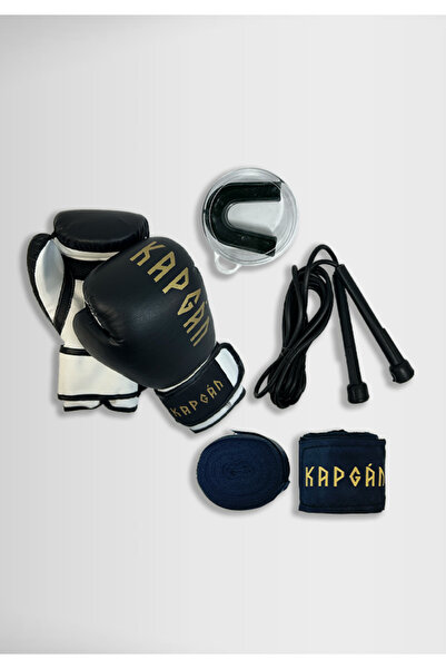Kapgan Spor Boks Kick Boks Eldiven Bandaj Dişlik ve Atlama ipi 4'lü Set Uyumlu