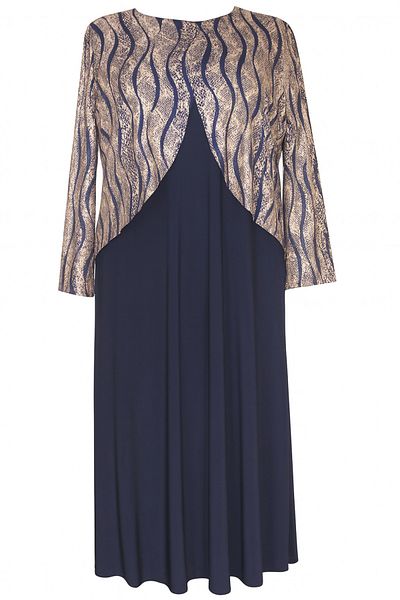 HESNA Μπλε Navy Zuhal με μπουφάν Plus Size Κομψό μοτίβο γραμμής Mother βραδινό κοστούμι