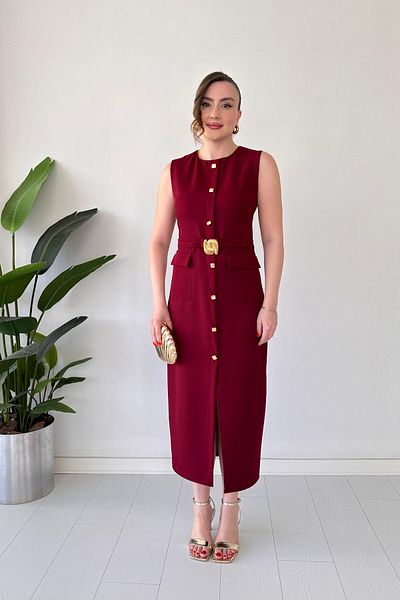 MaziButik Auger Buckle Dress Burgundy