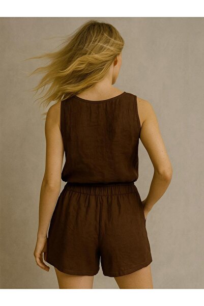 Butik İtalyan Keten Şort - KAHVERENGİ