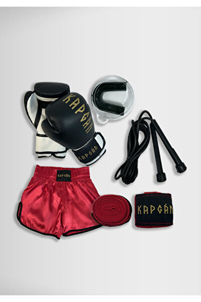 Kapgan Spor Boks Kick Boks Eldiven Şort Bandaj Dişlik ve Atlama ipi 5'li Set