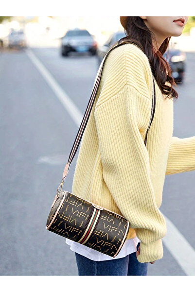 ÇANTA Letter Printed Boston Bag, Trendy Pu Leather Red Brown Women's Shoulder Bag