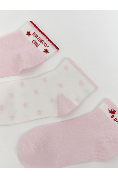 LC Waikiki Pink Patterned Girl's Booties Socks 3-Piece