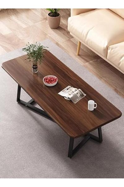 AGD Coffee Table for Living Room, Rectangular Multifunctional Table, High Quality Steel Frame / Brown