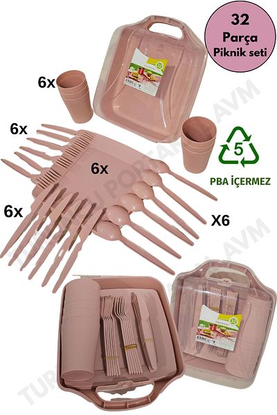 Turuncu Portakal Quality Magic Camping and Picnic Set with Bag for 6 People (32 Pieces Boxed)