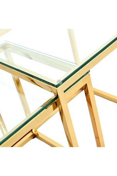 private house Set of 3 golden stainless steel serving tables