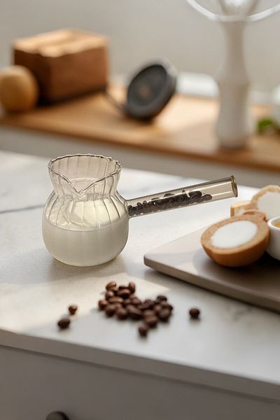 UCR HOME Coffee Milk Pot Coffee Bean with Handle Heat Resistant Glass 400 ml
