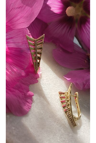 xUPING Altın Kaplama V Model Modern Küpe Kararmaz 14K Rengindedir 3 cm