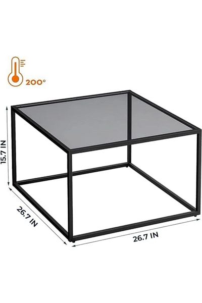 AGD Glass Coffee Table, Modern Simple Square Coffee Table 27.6 x 27.6 x 15.7 Inch for Living Room/ Brown