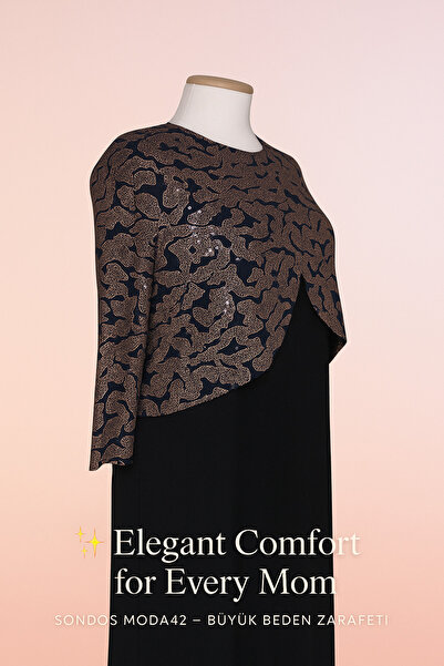 HESNA Μαύρο Zuhal με μπουφάν Plus Size Κομψό βραδινό φόρεμα με αφηρημένο σχέδιο μαμά