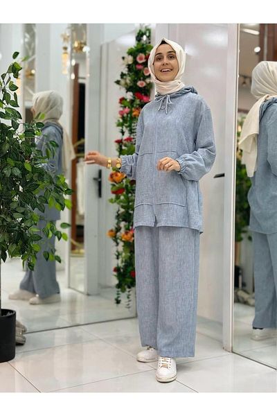 Esse Rstm Boutique Pants with Elastic Waist Front Zipper Campaign Linen Fabric Double Suit