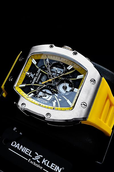 Daniel Klein Exclusive Rectangle Men Wristwatch Waterproof Yellow Color Silicone Cord Gift Wristband Dke2138C2