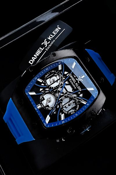 Daniel Klein Exclusive Rectangle Men Wristwatch Waterproof Blue Color Silicone Cord Gift Wristband Dke2138C1