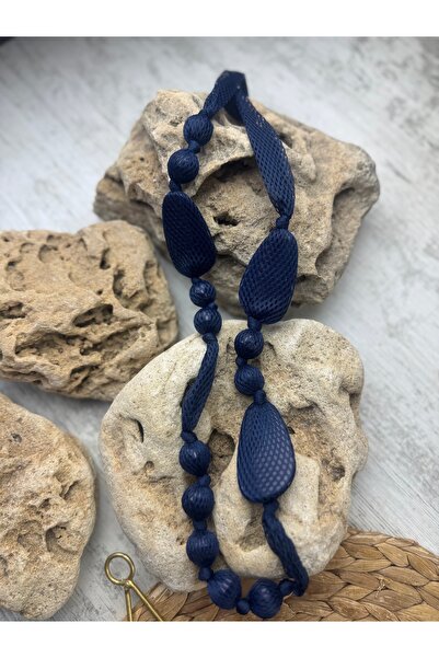 SEDEF TAKI Fileli lacivert uzun kolye