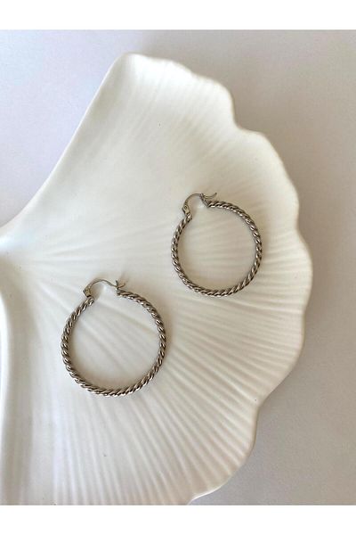 marsel aksesuar Xuping Silver Twist Model Hoop Earrings