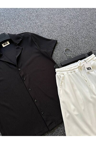 tetramoda Комплект от 2 мъжки риза и шорти от кадифе, стандартна кройка и османски