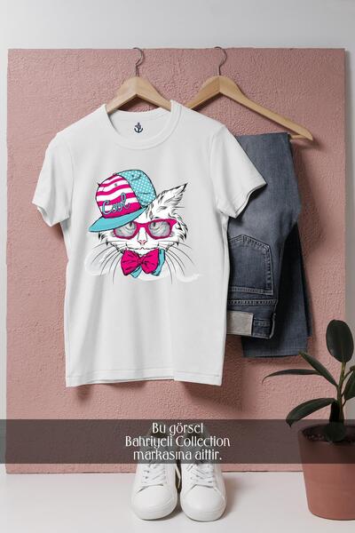 Bahriyeli Collection تي شيرت للجنسين بتصميم قطة كبيرة الحجم وتصميم رسم تخطيطي...