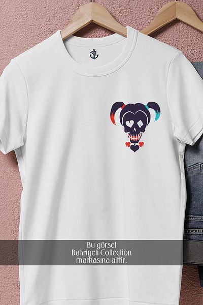 Bahriyeli Collection Oversize Harley Quinn Vector Face Pocket Design Unisex T-Shirt