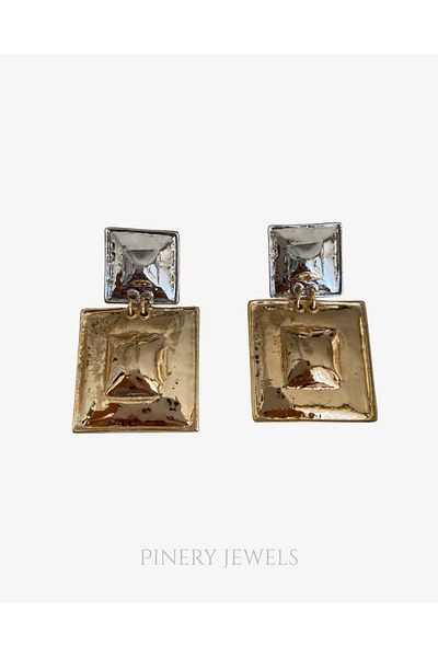 Pinery Jewels Gold Silver Double Color Square Dangle Women's Earrings Pair