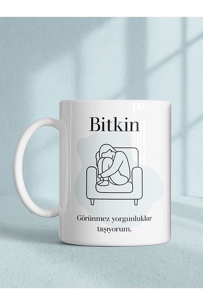 kuphane Psychology Themed Printed Mug with Exhausted Writing – Meaningful Message Mug, Suitable for Office and Gift