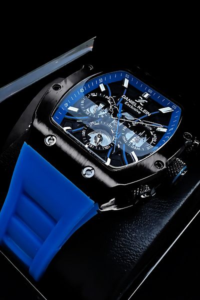 Daniel Klein Exclusive Rectangle Men Wristwatch Waterproof Blue Color Silicone Cord Gift Wristband Dke2138C1