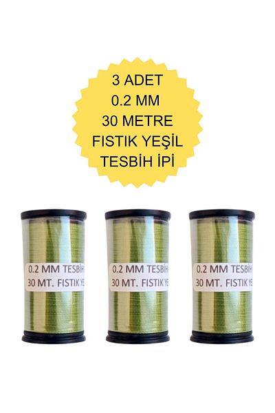 Eskişehir hobi sanat 3 τεμάχια 0,2 mm 30 μέτρα κορδόνι χάντρες προσευχής Πράσινο χρώμα φυστικιού (πιο λεπτό κορδόνι χάντρες προσευχής)
