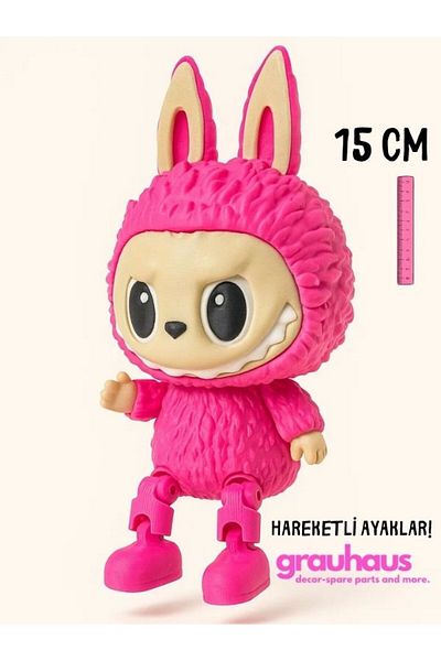 GRAUHAUS 15 cm Pink Labubu Figure – Cute Decorative Figurine with Movable Legs Labubu Figure Gift Labubu