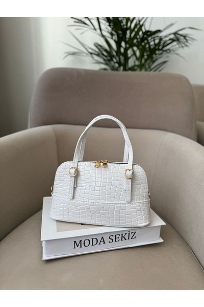 Moda Sekiz Women's Crocodile Detailed Patent Leather Faux Leather Cross Strap Hand and Shoulder Bag