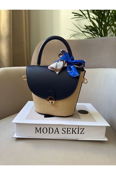 Moda Sekiz Geantă de mână și de umăr pentru femei, cu detaliu de paie