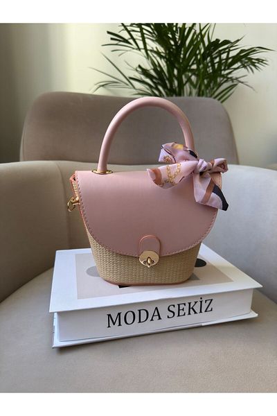 Moda Sekiz Women's Straw Detail Cross Strap Hand and Shoulder Bag