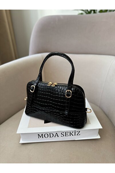 Moda Sekiz حقيبة يد وكتف نسائية من الجلد الصناعي بتفاصيل جلد التمساح