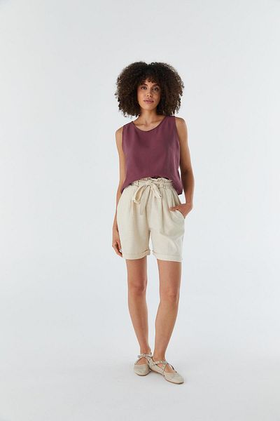 Shopping Shop Elastic Waist Belted Linen Shorts Natural