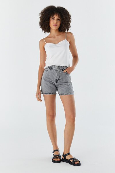 Shopping Shop شورت دينم عالي الخصر أنثراسايت