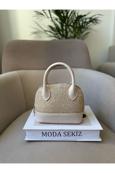 Moda Sekiz Geantă de mână și de umăr pentru femei, cu detalii din piele artificială din paie