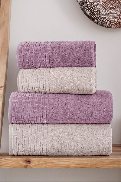 Miss Paris Home Knitted 4-Piece Bath Towel Set Turkish Bath Set 100% Cotton