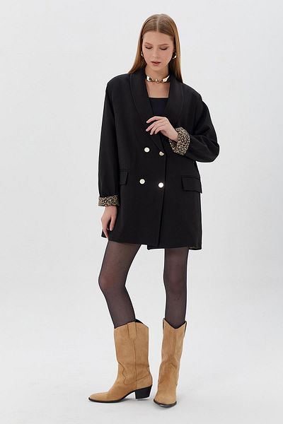 Shopping Shop Jachetă Blazer cu mâneci Leopard DETALIE NEGRU