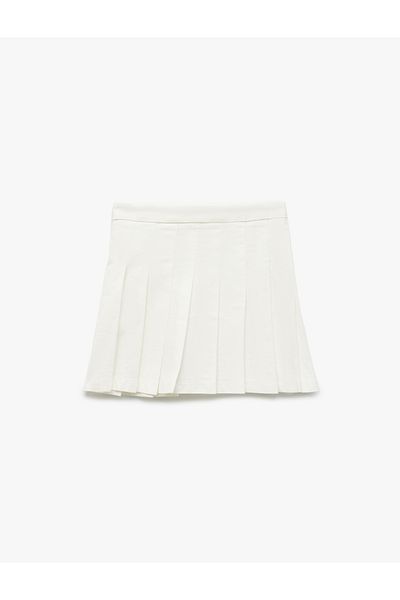 Koton New Season Cotton Zippered Basic Pleated Skirt