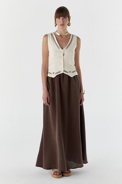 Shopping Shop Modal Fabric Skirt with Pockets Brown